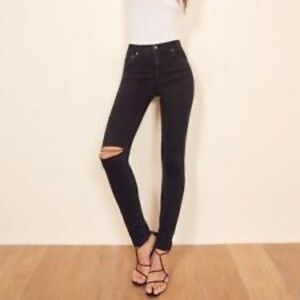 Reformation Harper High Rise Skinny Jeans (Black)